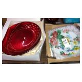Gorham 8 red & 2 floral plates lot