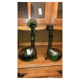 Rooster & Duck blown glass wine bottles decanters