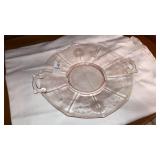 Pink depression glass handled cookie plate