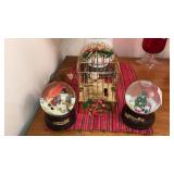 3 Christmas music boxes animated bird in cage,