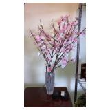 Light up silk cherry blossoms in vase