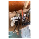 Box of hammers , crowbars and survival knife