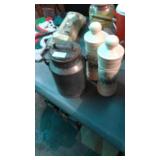 Stainless Steel 4 qt milk jug and 2 silverware