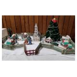 Nice vintage paper village with fence & ceramic