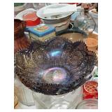 Pink depression glass and 2 other pieces