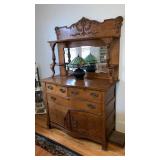 Antique oak buffet w/ beveled mirror back