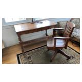 Antique oak 1-drawer desk & chair