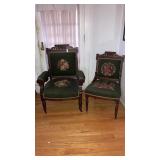 2 matching Victorian chairs needlepoint