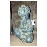 Child w/pet  bunny 11" tall statue