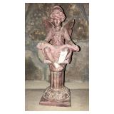 Seated reading fairy on pedestal statue 16" tall