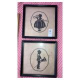 Pair of cross stitch silhouettes 9" square