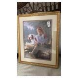 Girl w/ spaniel dog framed print 23" x 18" Home