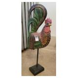 Painted wooden Rooster on stand