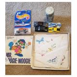 Lot of Hot Wheels cars, jar of glitter, Mr.