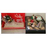 Glass Christmas ornaments and plastic musical