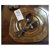 Small glass plate with spoon And fork