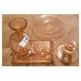 Lot of pink Depression glass creamer & sugar set,
