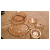 Lot of pink Depression glass including bowl,