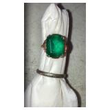 18k wht gold wedding band, 10k gold ring w/green