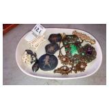 Tray of antique jewelry some sterling