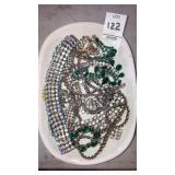 Tray of rhinestone jewelry