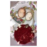 Tray cameos Italy mosaic pins MOP stick pins