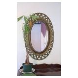 Oval plastic wicker mirror