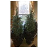2 pre-lit Christmas trees w/ pine cones