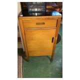 Wooden cabinet on wheels w/ drawer