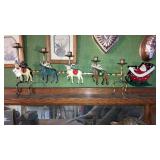 Folk art Metal Santa & reindeer candle holder