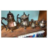 Silver plate teapots & cream and sugar