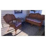 Poly wicker settee, chair & stand