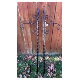 Pair of ornate metal plant hangers 45" total