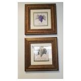 2 framed wine grape pictures & suncatcher