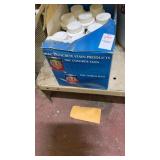 Box of concrete stain , 2 used 5 gallon paint
