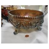 Carnival glass 3 legged bowl