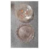 Pink Depression glass 3 footed bowl & serving