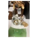 Jadite rocking dog and collection of dogs