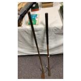 Pair of vintage wooden golf clubs