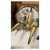 3 ring neck figurines and grouse platter