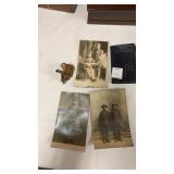 WW1 photos, Bible and metal figurine