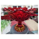 Moon and stars Amberina pedestal bowl compote