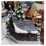 Lighted ceramic log cabin