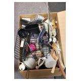 Box lot of kitchen items: dish racks, mixer,