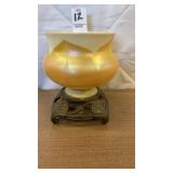 Tiffany Favrile pulled feather bowl with brass