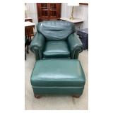 Pennsylvania House green leather chair & ottoman