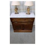 Victorian marble-top wash stand cabinet spoon-cut