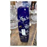 Cobalt ceramic oriental vase 11" tall cherry