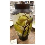 Hard-carved Art glass vase 8" tall cameo glass