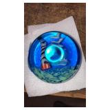 Glass lighthouse scene paperweight 3-1/2" Diam